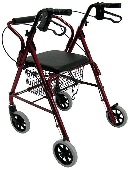 Karman Healthcare R-4100N-BD Aluminum Junior Rollator with Low Seat, Burgundy, 6 Inches Casters