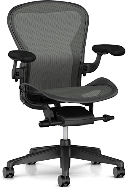 Herman Miller Aeron Ergonomic Office Chair with Tilt Limiter and Zonal Back Support | Adjustable Arms and Seat Angle with Carpet Casters | Medium Size B with Graphite Finish