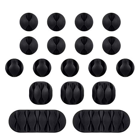 18 Pcs Black Cable Clips, Viaky Strong Adhesive USB Wire Organizer Desktop Cable Organizer Soft Silicone Wire Holder Multipurpose Cord Management Accessories for Home and Office