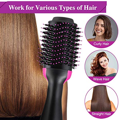Hot Air Brushes One-Step Hair Dryer & Volumizer 3-in-1 Negative Ion Hair Straightener Hair Curler Hair Styler Straightening Brush Hot Air Spin Brush Salon Curly Hair Comb Reduce Frizz Static (Brush)
