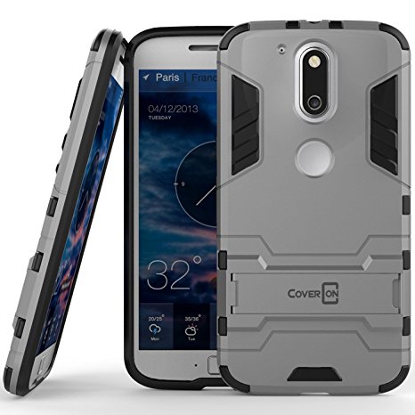 Moto G4 Case, Moto G4 Plus Case, Moto G (4th Gen.) case CoverON® [Shadow Armor Series] Hard Slim Hybrid Kickstand Phone Cover for Motorola Moto G4 Plus Moto G4 Moto G (4th Gen.)- Silver