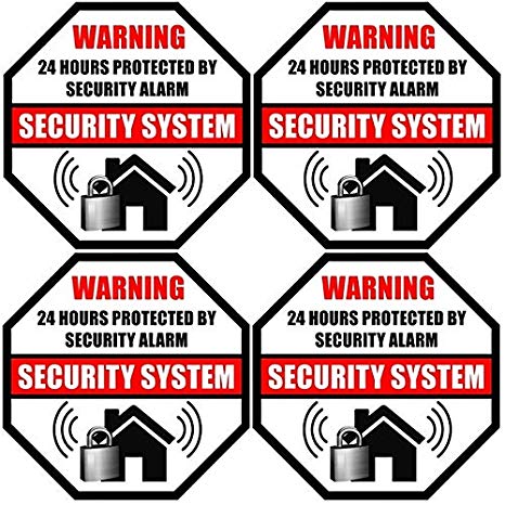Front Self Adhesive Vinyl Outdoor/Indoor (4 Pack) 3.5" X 3.5" Home Business Security Burglar Alarm System Window Door Warning Signs Alert Sticker Decals