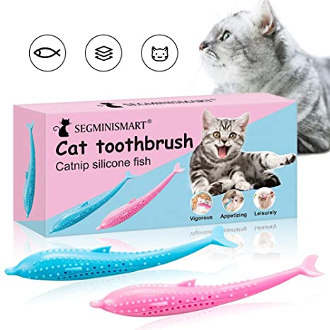 Cat Toothbrush Toy, Catnip Toys for Cats, Cat Toys with Catnip, Teeth Cleaning Toy for Cats, Silicone Fish Toys Pet Molar Stick Cat Teeth Cleaning Brush, Interactive Chew Toy for Pet Cat Kitten, 2 PCS