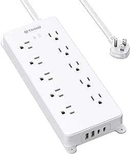 TROND Power Bar with Surge Protector, 4000J, ETL Listed, 10 Outlets Extender 4 USB Chargers (2 USB C), 5ft Flat Plug Extension Cord, Desk Power Strip, Wall Mountable, Home Office Dorm Room Essentials