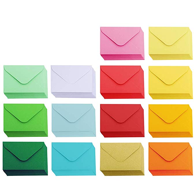 Supla 140 Pcs Mini Envelopes 14 Colors Gift Card Envelopes 4" x 2.7" Pocket Envelope Business Card Envelopes Valentine's Day Assortment Little Envelopes Love Notes