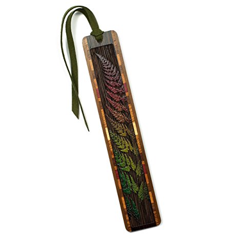 Sword Fern Engraved Color Wooden Bookmark with Tassel