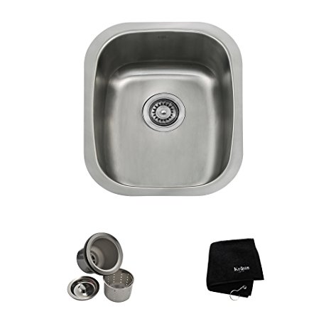 Kraus KBU16 15 inch Undermount Single Bowl 18 gauge Stainless Steel Kitchen Sink