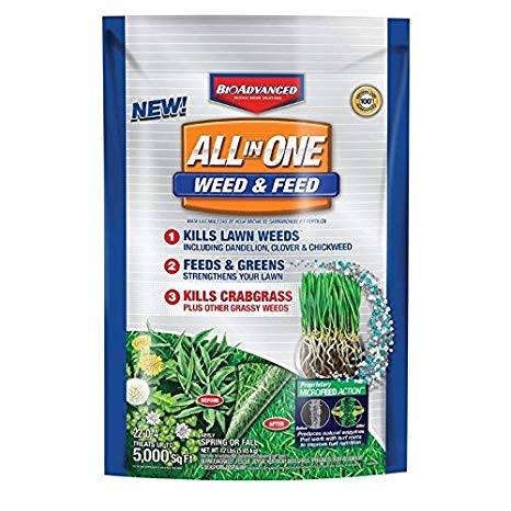 BioAdvanced All-in-One Weed & Feed with Microfeed Action, 12 Lb, 5000 sq. ft, White