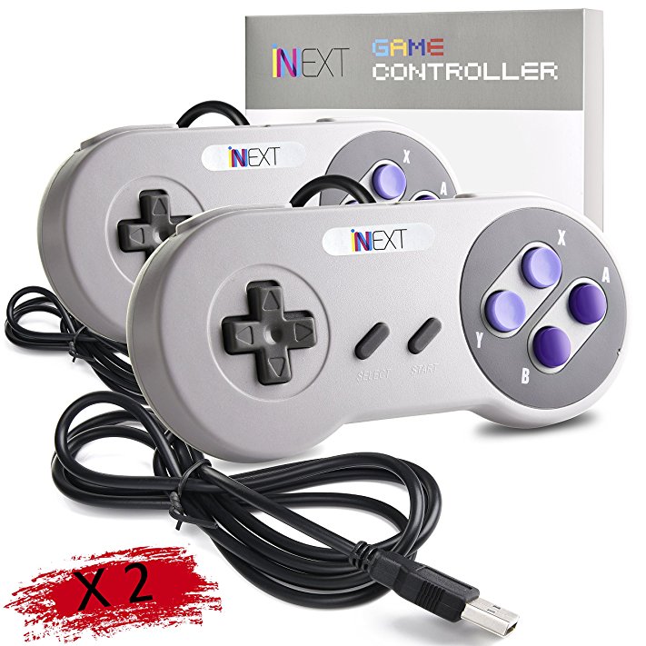 2 Pack iNNEXT SNES Retro USB Super Nintendo Controller, USB PC Controller, Raspberry Pi Controller for Windows PC / MAC / Raspberry Pi (Grey/Purple)