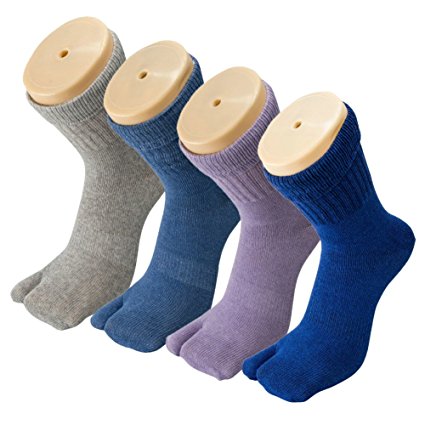 HONOW Tabi Socks, Split Toe Flip Flop Socks High Crew for Men and Women Cotton Pack of 4