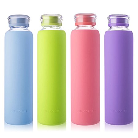 MIU COLOR Glass Water Bottles, for Beverage, Drinking, Juice Bottle, Milk Container, to Go Sports, 16 oz, BPA Free