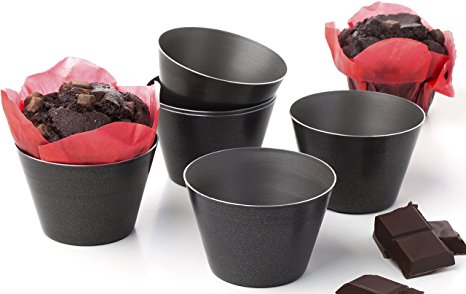 Set of 6 Nonstick Individual Molds Chocolate Molten Pans Pudding Cups Raspberry Souffle Pot Pie Darioles Ramekins Brownies Tumblers Popovers - Size 3.2 Inches