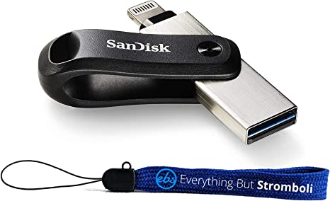 SanDisk 128GB iXpand Go Flash Drive for iPhone, iPad, Computers & Laptops - 2-for-1 USB 3.0 Drive with Type A & Lightning Connectors (SDIX60N-128G-GN6NE) Bundle with 1 Everything But Stromboli Lanyard