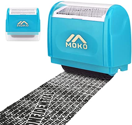 MoKo Identity Theft Protection Stamp Roller, Refillable Self Inking Wide Roller Security Stamp, Private & Confidential Stamp Roller for Personal Information Blackout, Large Size, Blue