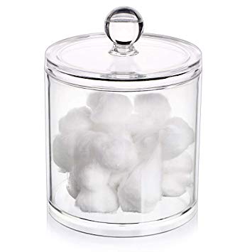 Hipewe Cotton Ball Swab Organizer Lid Apothecary Acrylic Jar Makeup Cotton Organizer Bathroom Storage Canister Jar Cotton Rounds Pads Q-Tips Holder