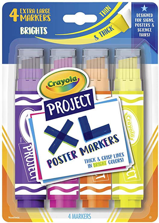 Crayola XL Poster Markers, Assorted Bright Colors, School Supplies, 4Count