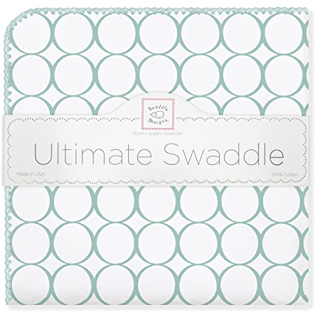 SwaddleDesigns Ultimate Swaddle, X-Large Receiving Blanket, Made in USA, Premium Cotton Flannel, Mod Circles, SeaCrystal (Mom's Choice Award Winner)