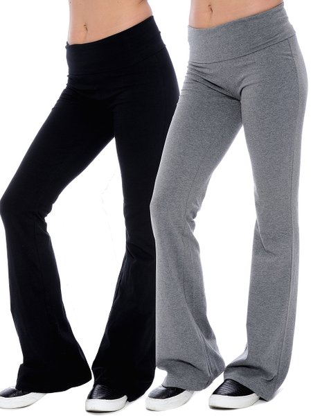Fold-over Waistband Stretchy Cotton-blend Yoga Pants