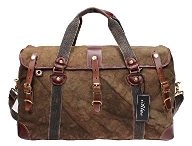 Iblue Canvas Overnight Travel Bag Leather Weekender Tote Carry on Shoulder Duffel #213178