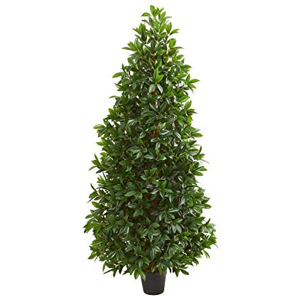 Nearly Natural 5546 5-Ft. Bay Leaf Cone Topiary Artificial UV Resistant (Indoor/Outdoor) Silk Trees Green