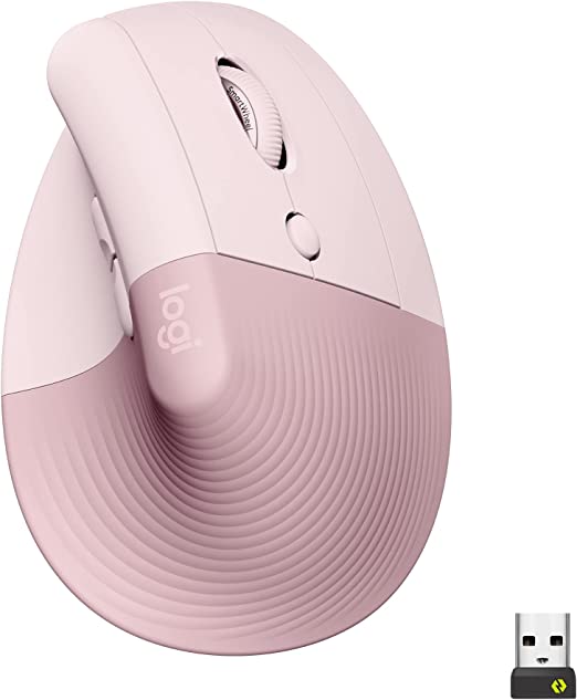 Logitech Lift Vertical Ergonomic Mouse, Wireless, Bluetooth or Logi Bolt USB receiver, Quiet clicks, 4 buttons, compatible with Windows/macOS/iPadOS, Laptop, PC - Pink