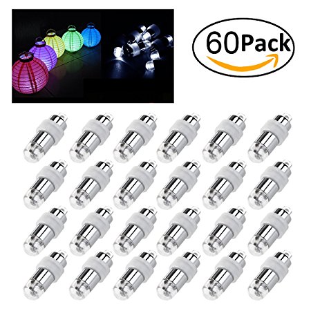 LEORX 60 White LED Paper Lantern Lights for Balloons Party Floral Decoration, Waterproof (60)