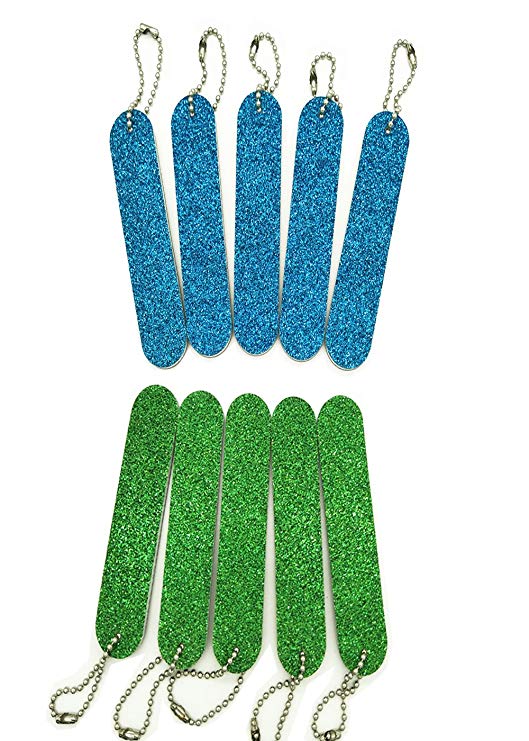 VOSAIDI 10 Pcs Professional Nail Files Nail tool Shining Blue and Green Mini Nail Colorful Files With Chain Double Sided Emery Board 180 Grit