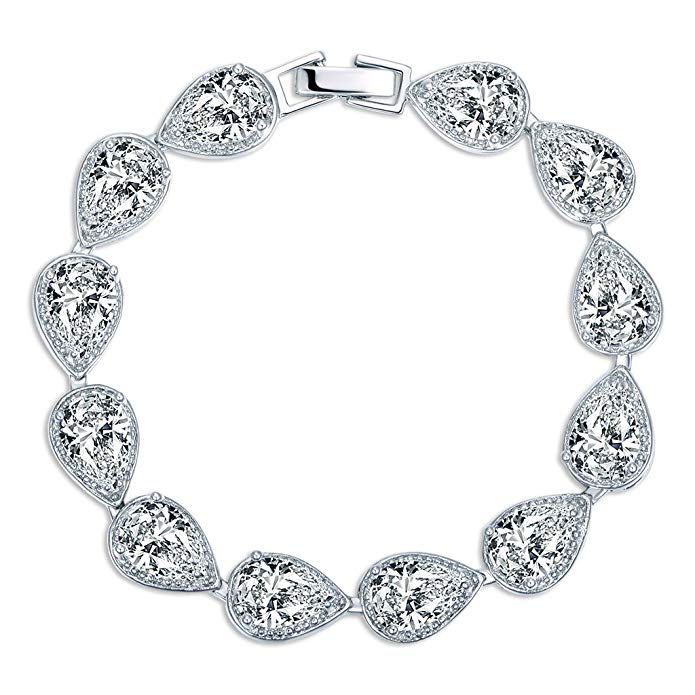 MASOP Women's Silver-tone Clear CZ Cubic Zirconia Pear Shape Teardrop Jewelry