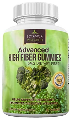 Botanica Research Adult Fiber Gummies For Women, Men. Advanced Prebiotic Chewable Insoluble Chicory Root Extract Dietary Inulin Fiber Supplement To Promote a Healthy Skinny Belly For Optimal Digestive Health: 5g