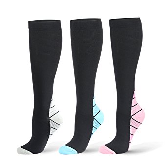 Compression Socks For Women & Men (3 pairs）15-20 mmHg - Moderate Compression Stockings For Athletic, Running, Medical, Pregnancy, Crossfit and Travel .
