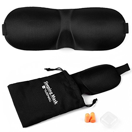 Lightweight & Soft Sleep Mask - Eye Mask with Premium Light Blocking Design - UNISEX for Men and Women - Comes with Earplugs and Travel Pouch - Good for Blackout Sleeping Mediation - Relax More and be More Restful