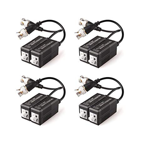 EWETON 4 Pairs Passive Video Balun Transmitter & Transceiver with Cable for 1080P TVI/CVI/TVI/AHD/960H DVR Camera CCTV System, Male BNC to UTP CAT5/5e/6/6e Cable, No Power Required