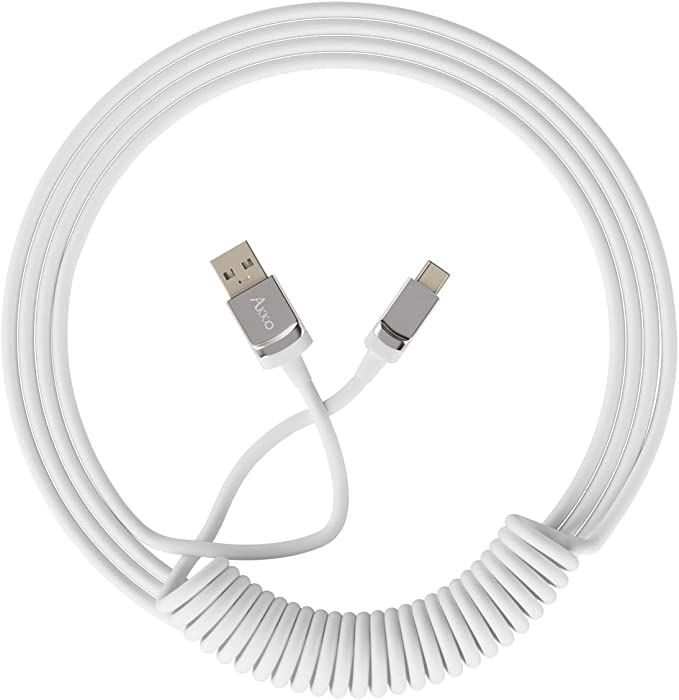 Akko Coiled Keyboard Cable USB-C to USB-A, 5ft Flexible TPU Cord with Zinc Alloy Connector for Mechanical Gaming Keyboard (White)