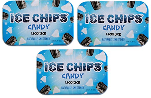ICE CHIPS Xylitol Candy Tins (Licorice, 3 Pack)
