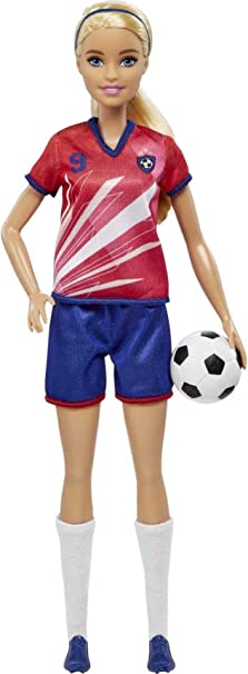 Barbie Soccer Doll, Blonde Ponytail, Colorful #9 Uniform, Soccer Ball, Cleats, Tall Socks, Great Sports-Inspired Gift for Ages 3 and Up