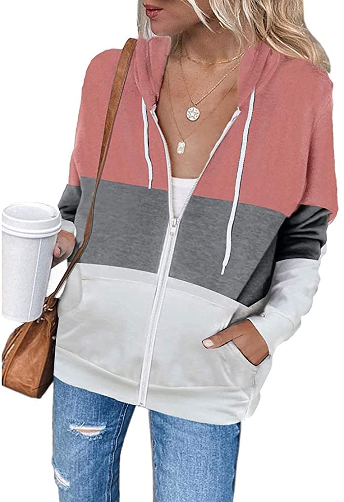 Litthing Women's Zip Up Fashion Hoodies Long Sleeve Casual Sweatshirts Drawstring Pockets Jacket Coat for Women
