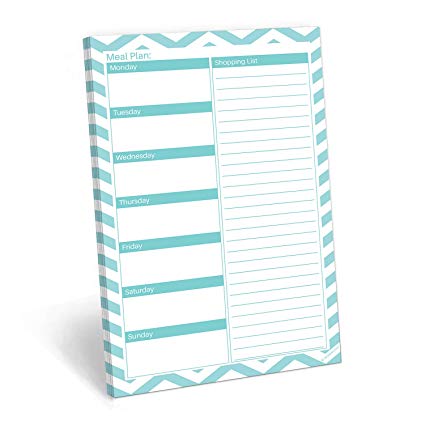 321Done Meal Planning Notepad - 50 Sheets (5.5" x 8.5") - Weekly Meals Planner Shopping List Menu Groceries Grocery List, Tear Off Memo Pad - Made in USA - Chevron Teal