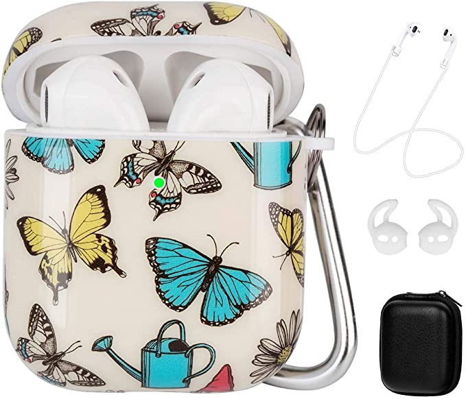 Airpods Case with Butterfly Pattern,OLEBAND Hard and Shockproof Cover for Women and Girls, 5 in 1 Accessory Set Compatible for Airpods 2&1 Front LED Visible (Butterfly)