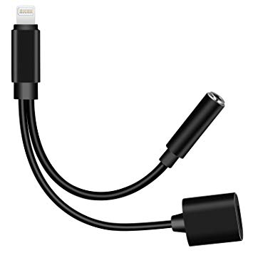 iPhone X Splitter, Upow 2 in 1 Lightning Charge & Lightning to 3.5mm AUX Earphones Jack Adapter for iPhone X, iPhone 8/8 Plus, 7/7 Plus and More (Black)