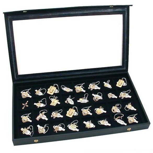 32 Earring Jewelry Display Case Clear Top Black New