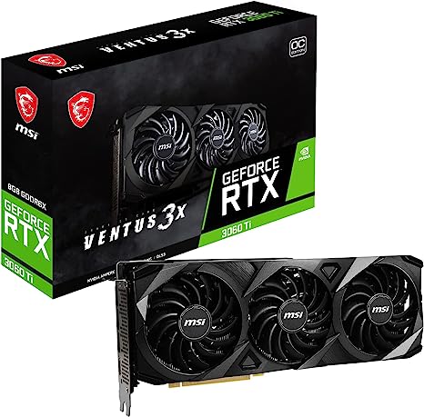 MSI GeForce RTX 3060 Ti VENTUS 3X 8GD6X OC Gaming Graphics Card - 8GB GDDR6X, 1695MHz, PCI Express Gen 4, 256-bit, 3x DP v 1.4a, HDMI 2.1 (Supports 4K)