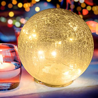 Glass Ball LED Light Christmas Wireless Crackle Glass Light Warm White Night Lamp for Bedroom Living-Room Dresser Nursery Kitchen Garden Restaurant Modern Glass Decoration Glass Craft (1 Pack)