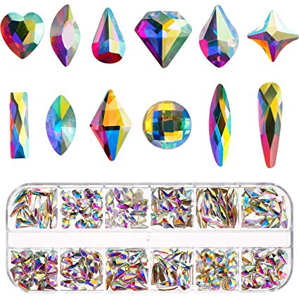 Nail Crystals AB 240 Pieces Nail Art Flat Back Rhinestones Gems Mixed Nail Diamond Stone for Nail Art Clothes Shoes Bags Crafts (240 Mix Shape)