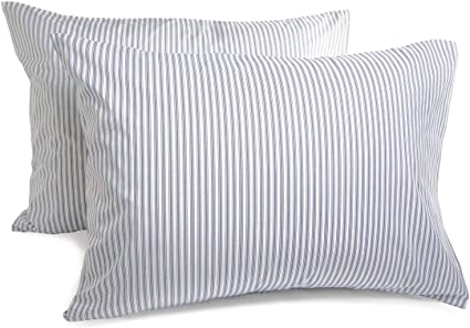 Peru Pima - 415 Thread Count Percale - 100% Peruvian Pima Cotton - Standard Pillowcase Set, Nautical Stripe Blue