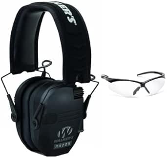 Walkers Razor Slim Electronic Hearing Protection Muffs with Sound Amplification and Suppression and Shooting Glasses Kit