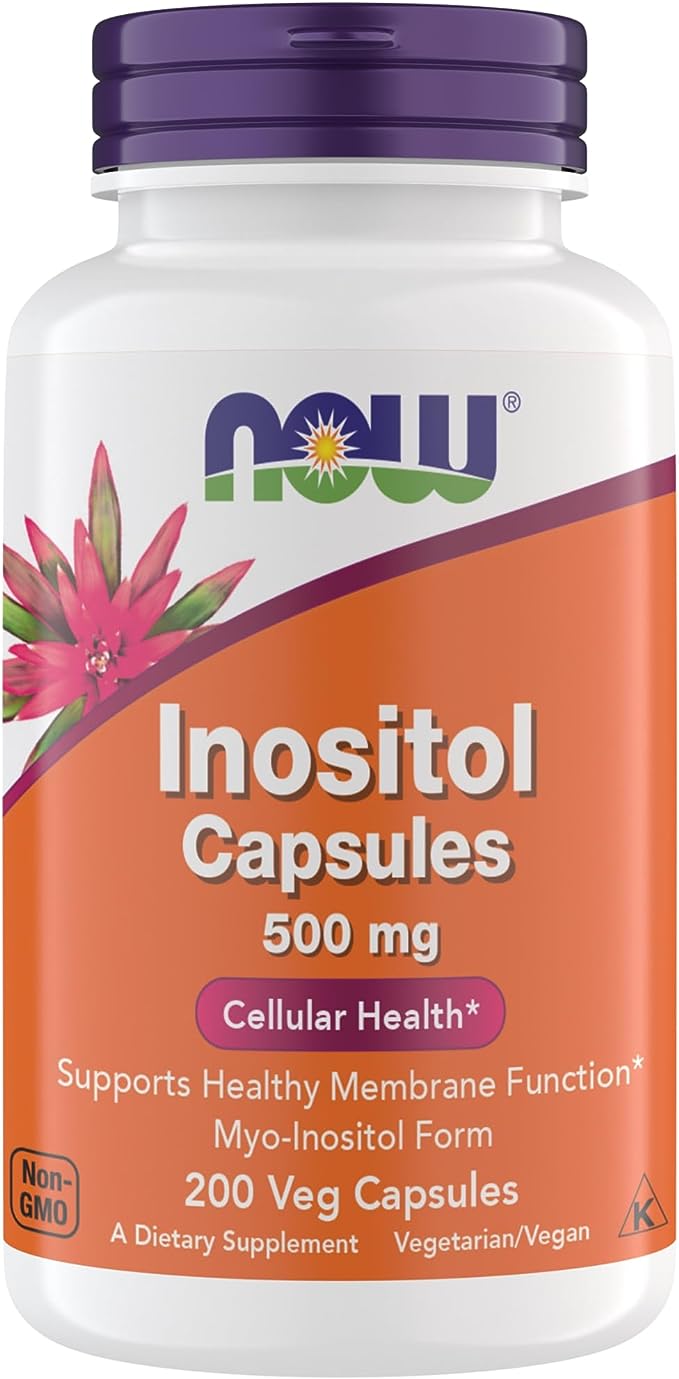 Now Foods Inositol 500 mg, Superior Myo Inositol Form, for Healthy Membrane Function*, Cellular Health*, Support for Women* Kosher, Suitable for Vegans - 200 Vegetarian Capsules (Pack of 1)