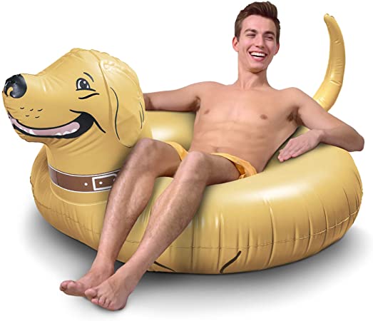 GoFloats Buddy The Dog Party Tube Inflatable Raft, Float in Style (for Adults and Kids), Gold