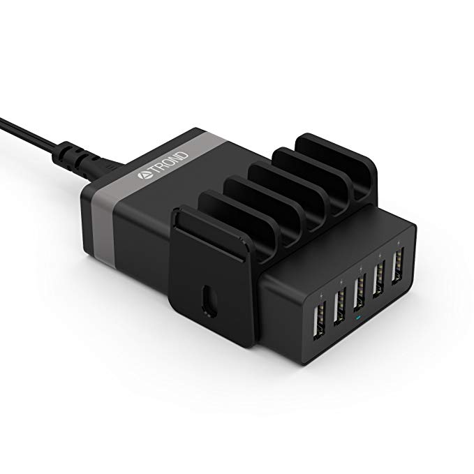 TROND Charging Station, G5 (8A/40W, 5 Port) Desktop USB Charging Hub Multi-Port USB Wall Charger Apple iPhone iPad, Samsung Galaxy, HTC Moto Blackberry, Bluetooth Speaker Headset & Power Bank