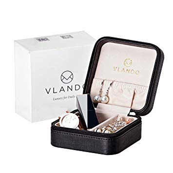 Vlando Small Travel Jewelry Box Organizer Display Storage Case for Rings Earrings Necklace (Black)