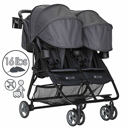 Zoe XL2 DELUXE Double Lightweight Twin Umbrella Stroller System - Noah Grey